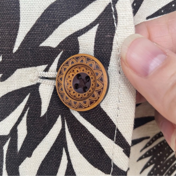 Amber Sun Linen/Cotton Blend Jacket Top 3/4 Sleeve Brown Palm Print (Medium) - Picture 6 of 10